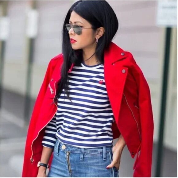Current/Elliot Denim The Biker Jacket in Victory Red ASO Aria Montgomery - Picture 3 of 10